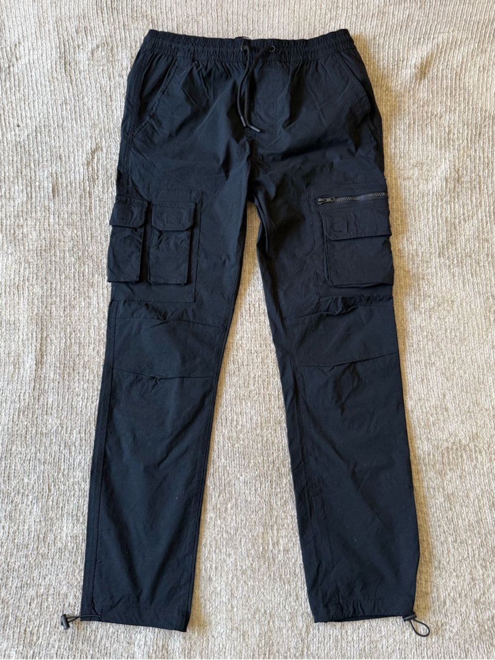 Akademiks Cargo Pants Mens Size Medium Black Utility Drawstring Stretch